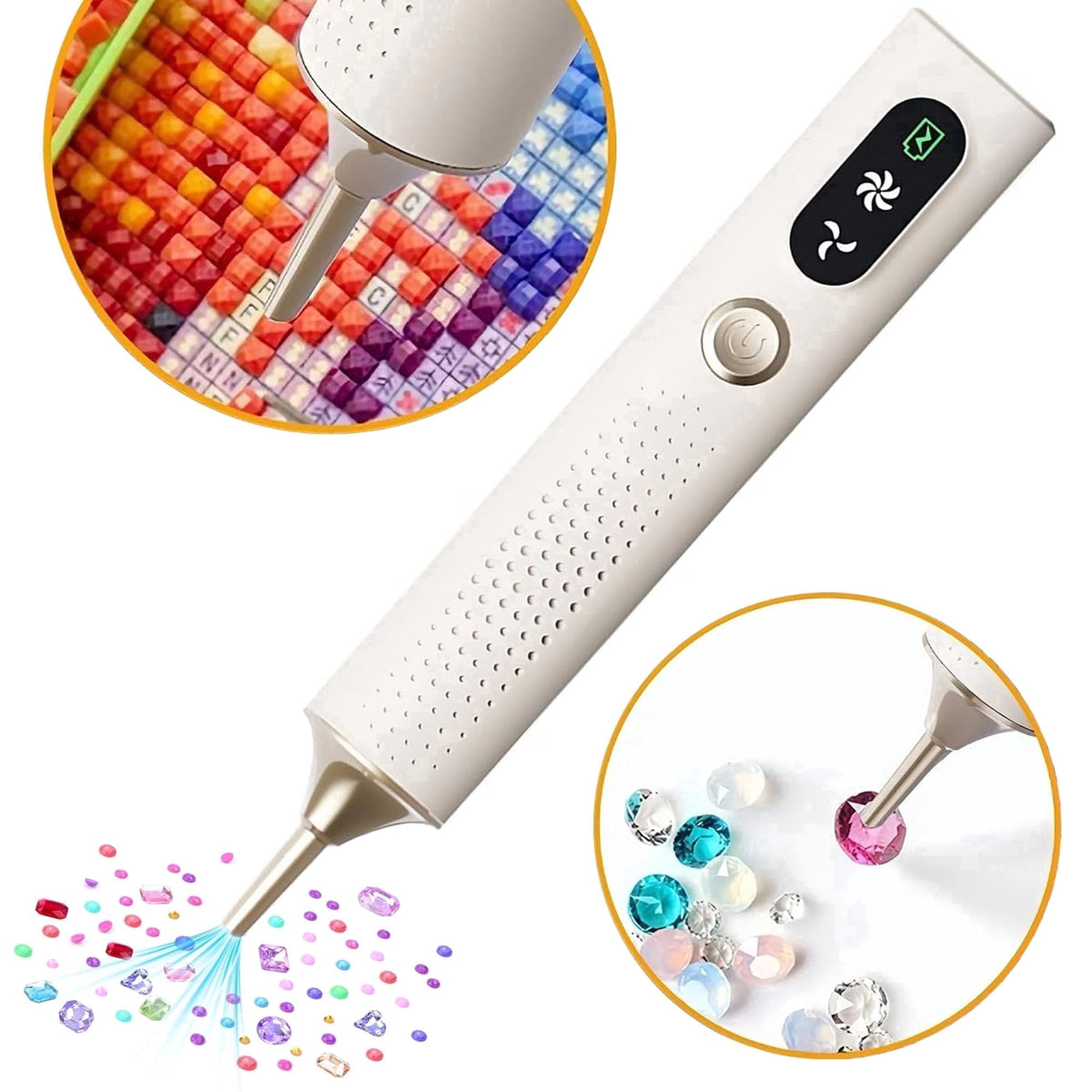 Wiher Diamond Art Pens, Vacuum Diamond Painting Pen no Wax Needed, Cordless & Quiet, Rechargeable Battery, Lightweight Design, Diamond Art Accessories for Adults, Gift for Diamond Art Fan, White