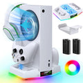 Upgraded RGB Cooling Fan Charging Station for Xbox Series S Console & Controller,Dual Charger Dock and Cooler System Stand with 15 Colorful Light Modes Accessories with 2*1400mAH Rechargeable Battery