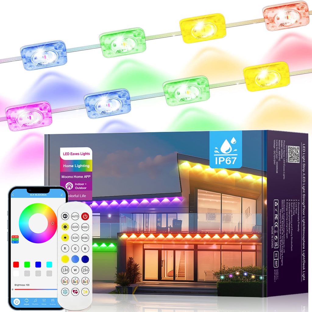 Permanent Outdoor Lights 150ft, Christmas Outdoor Lights Smart RGB+IC App Control with 48 LEDs, LED Eaves Lights IP67 Waterproof, House Roof Outdoor Lighting for Party, Daily, Halloween,Garden