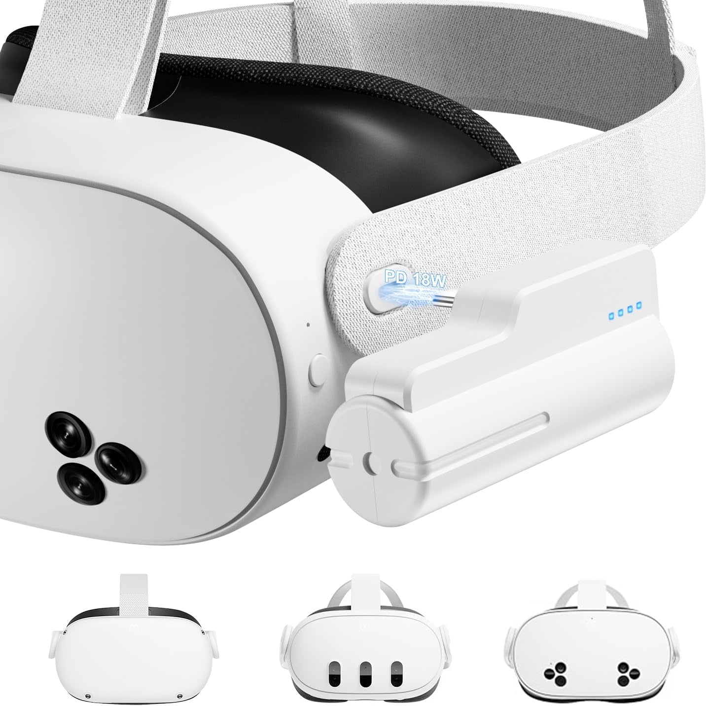 Battery Pack for Meta Oculus Quest 3/3S and Oculus 2, Fast 9V/18W 5000mAh Head Strap Battery Charger Compatible with Oculus/Meta Quest 2/3/3S Lightweight VR Accessories for Extra 2-4H Playtime