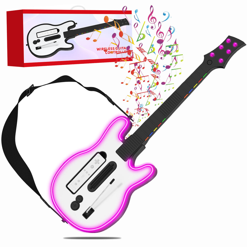 Guitar Controller Compatible with Nintendo Wii, Guitar Remote with Strap/RGB Light for Guitar Hero,Rock Band 2, Legends of Rock Black