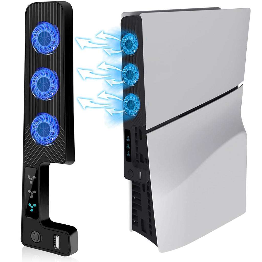PS5 Slim Cooling Fan, Prociv New Playstation 5 Slim Console Accessories Cooler with USB Port and 3 Adjustable Quiet 9500-Speed Fans, PS5 Slim Digital/Disc Edition System Black
