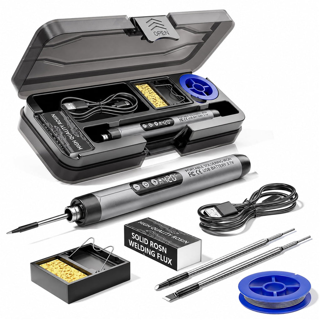 Cordless Soldering Iron Kit, USB Rechargeable Portable Cordless Soldering Iron,LED Light and LCD Digital Adjustable Temperature, Soldering Iron for Electric Repairs, DIY(Gray)