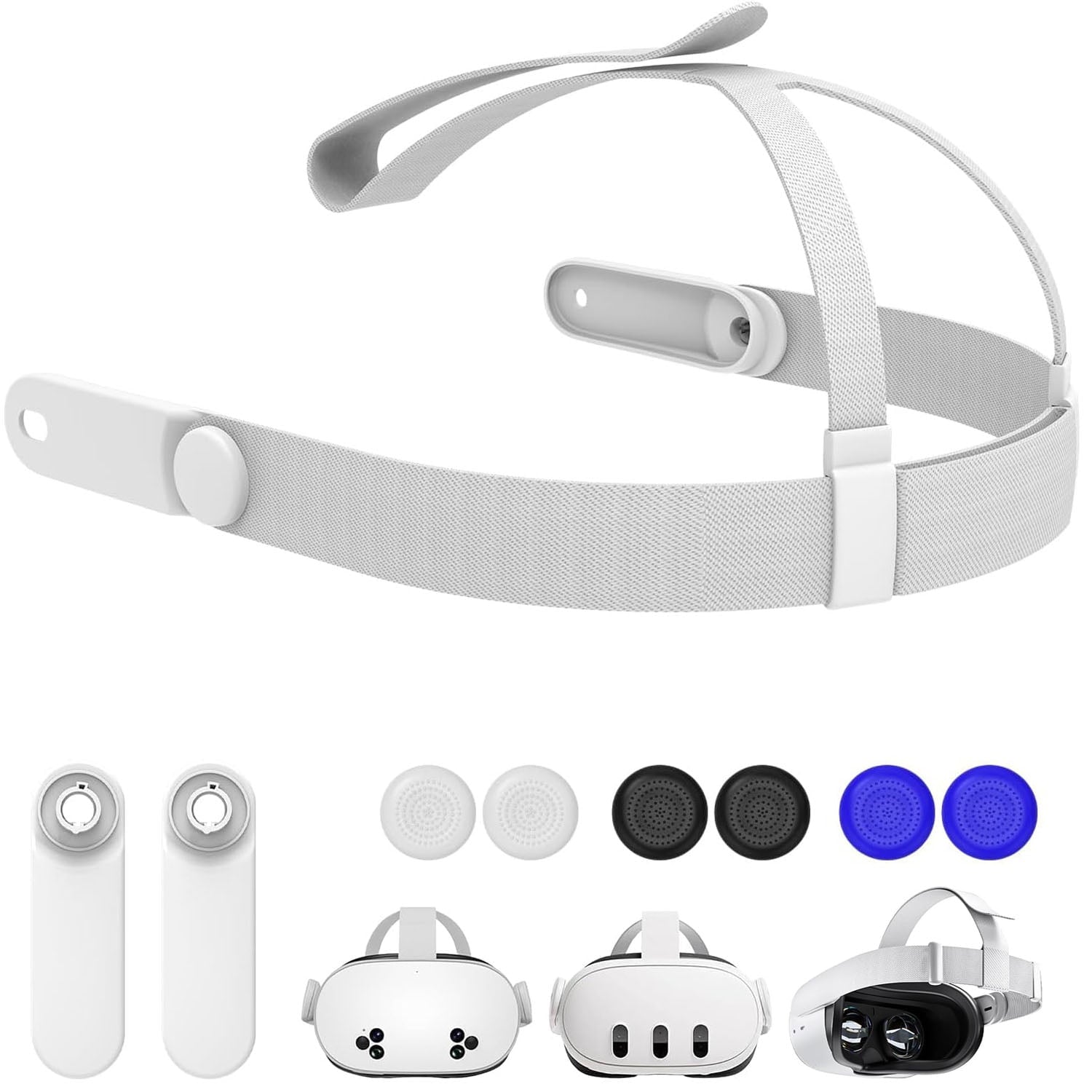 Replacement Head Strap for Meta Quest 2/3/3S,Original Oculus Quest 3/3S/2 Comfort Headband,3 Pairs Thumbstick Caps Included,Adjustable & Breathable Design-VR Head Strap Accessories