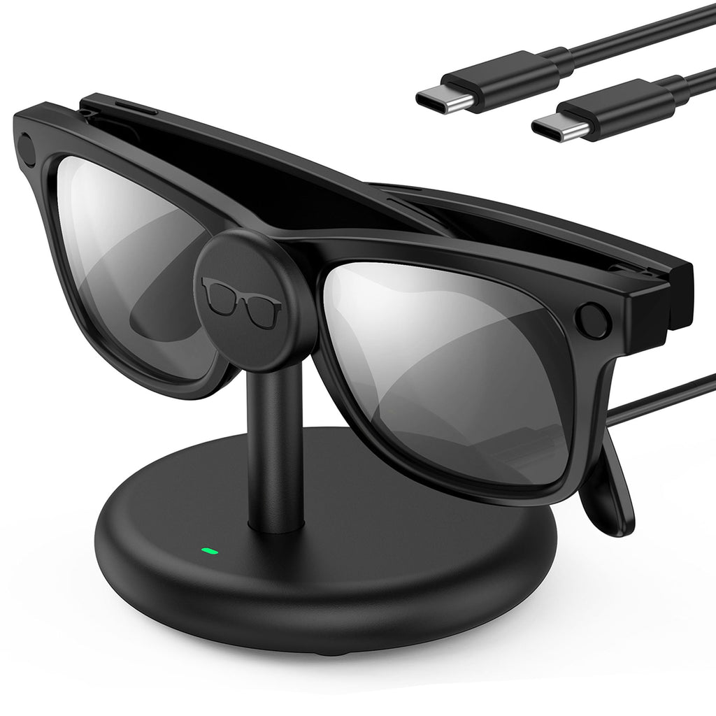 Charging Station for Meta Wayfarer/Skyler/Headliner, Portable Charging Dock Compatible with Oakley Meta HSTN, Travel Charging Stand with Cable, LED Indicator,Black