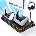 PS5/Pro/Slim Stand for Cooling Station, Controller Charging Station for PlayStation 5 Console, PS5 Stand Controller Charger for with 3 Levels Cooling Fan, Headset Holder for PS5 Digital/Disc