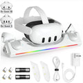 VR Charging Dock for Meta Quest 3/3S with RGB LED Light, Magnetic Charging Station for Oculus Quest 3 VR Headset and Touch Controllers, with 2 Rechargeable 2100mAh Batteries/USB-C Charger Cable