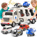 5 in 1 Emergency Rescue Vehicle Carrier Truck Toys for 3-6 Year Old Boys, Friction Power Cars with Rescue Helicopter, Police Car, Fire Truck, Ambulance Car, Christmas Birthday Gifts for Girls Age 3-9