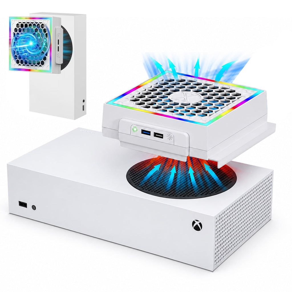 Mute Cooling Fan for Xbox Series S, High Speed RGB Fan Cooler System for Xbox Series S Console, 3 Adjustable Fan Speed, Low Noise, Fits Horizontal or Vertical Placement,White
