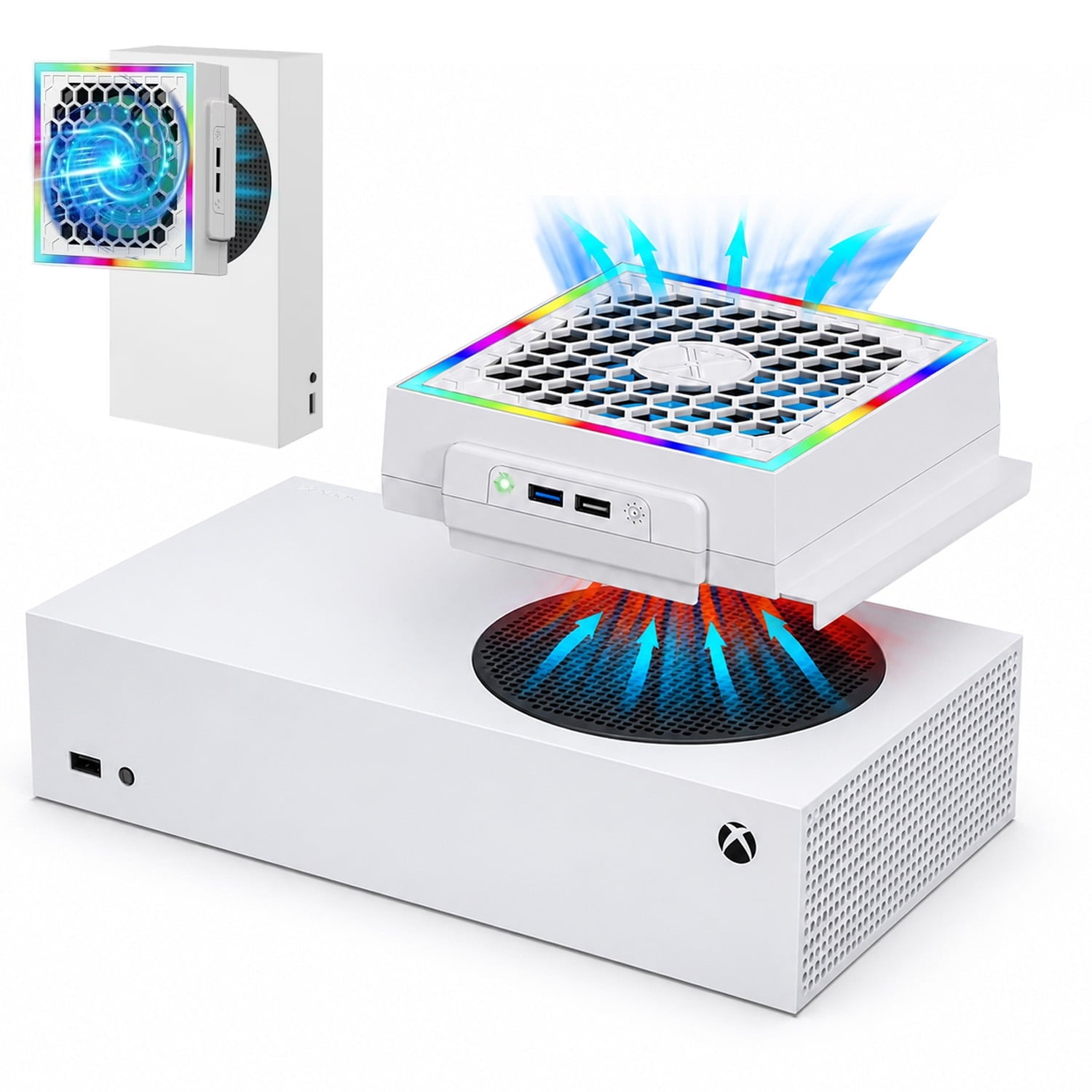 Mute Cooling Fan for Xbox Series S, High Speed RGB Fan Cooler System for Xbox Series S Console, 3 Adjustable Fan Speed, Low Noise, Fits Horizontal or Vertical Placement,White