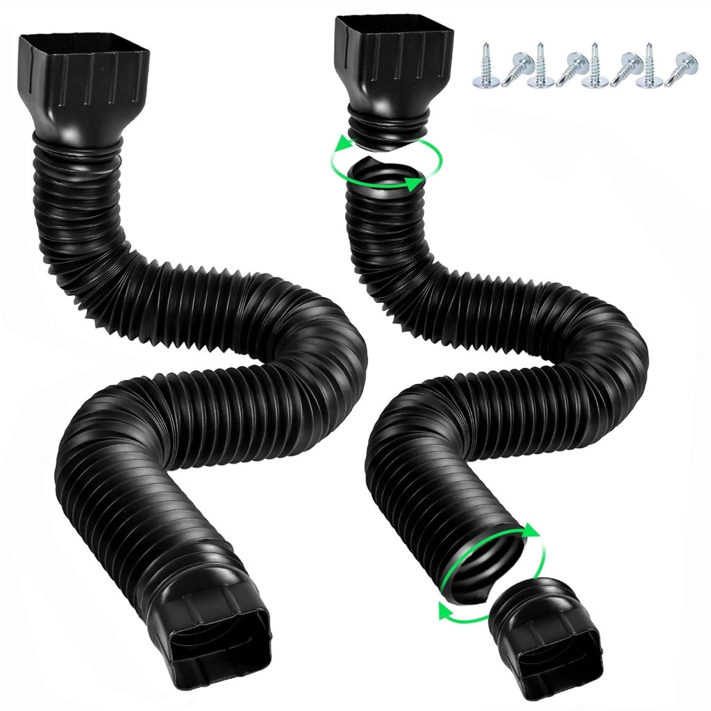Wiher 2 Pack Flexible Rain Gutter Downspout Extensions,Drain Downspout Extender,Gutter Extension Flexible,Down Spout Drain Extension Pipes,Extendable from 21 to 60 Inches (Black)