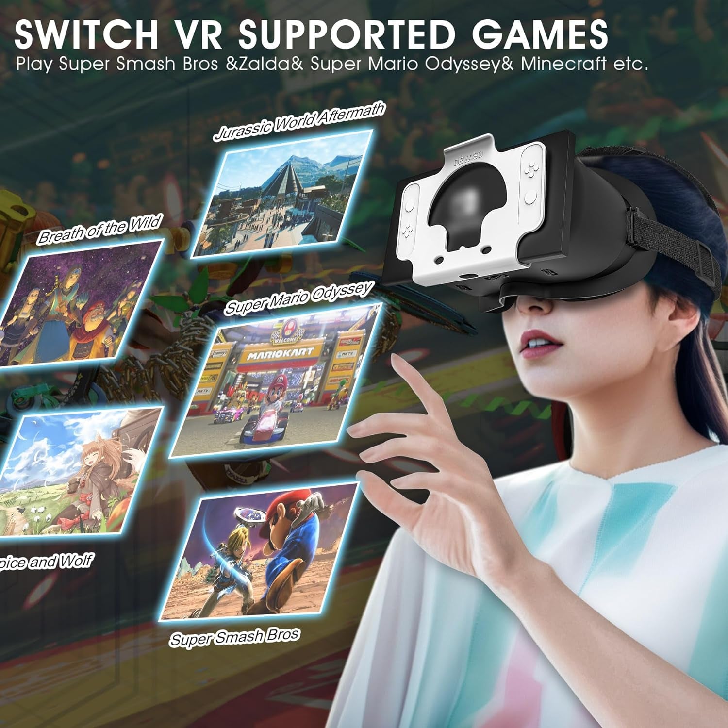 Wiher Newest VR Headset for Nintendo Switch & Switch OLED Model, 3D VR Glasses with Adjustable Lens for Virtual Reality Gaming Experience, Switch VR Labo Goggles Headset for Nintendo Switch(Black)
