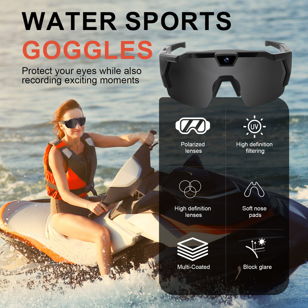 Wiher Smart Camera Glasses, Outdoor Sports Glasses HD Recording Video, Cycling Action Sunglasses, Wearable Audio Take a Picture Wireless Photography Shooting VCR，Suitable for Men and Women(Black)