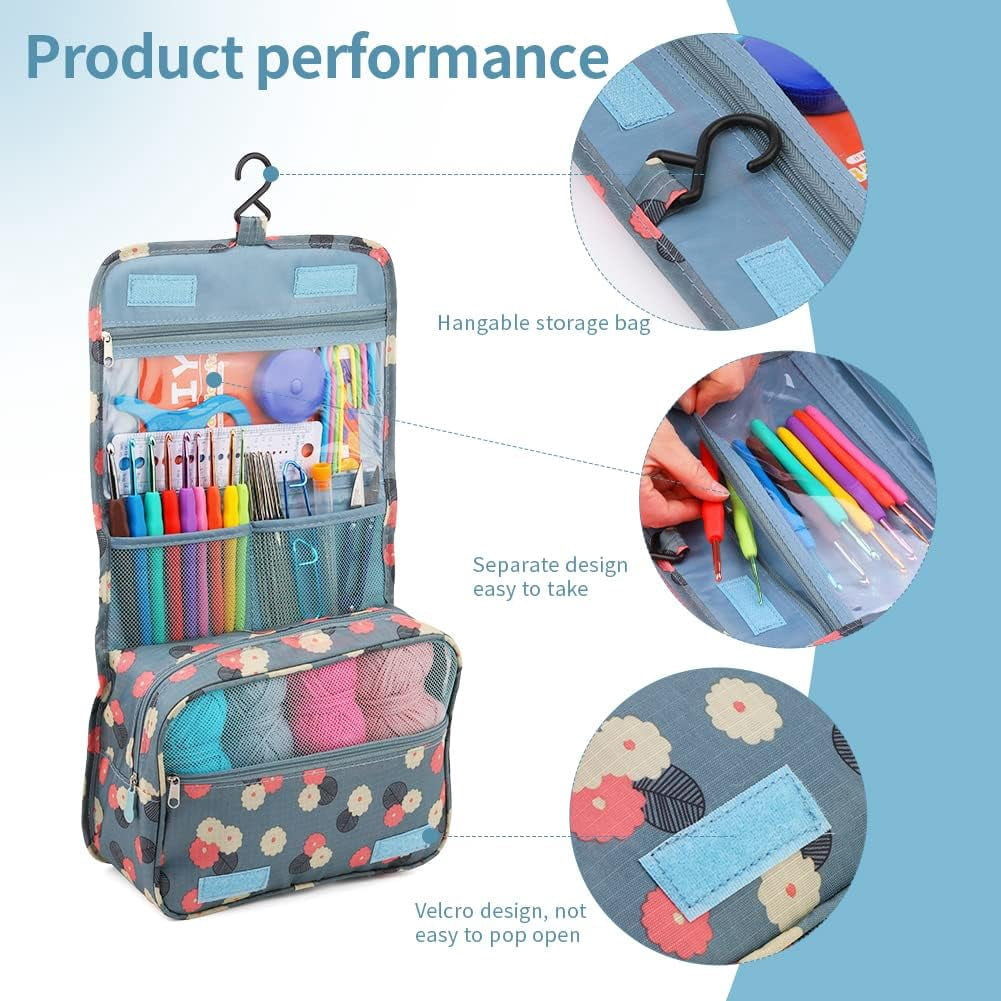 Wiher Complete Crochet Kit for Beginners,130 Pcs Crochet Kit Including Crochet Yarn, Ergonomic Crochet Hooks, and Crochet Accessories in Hangable Storage Bag