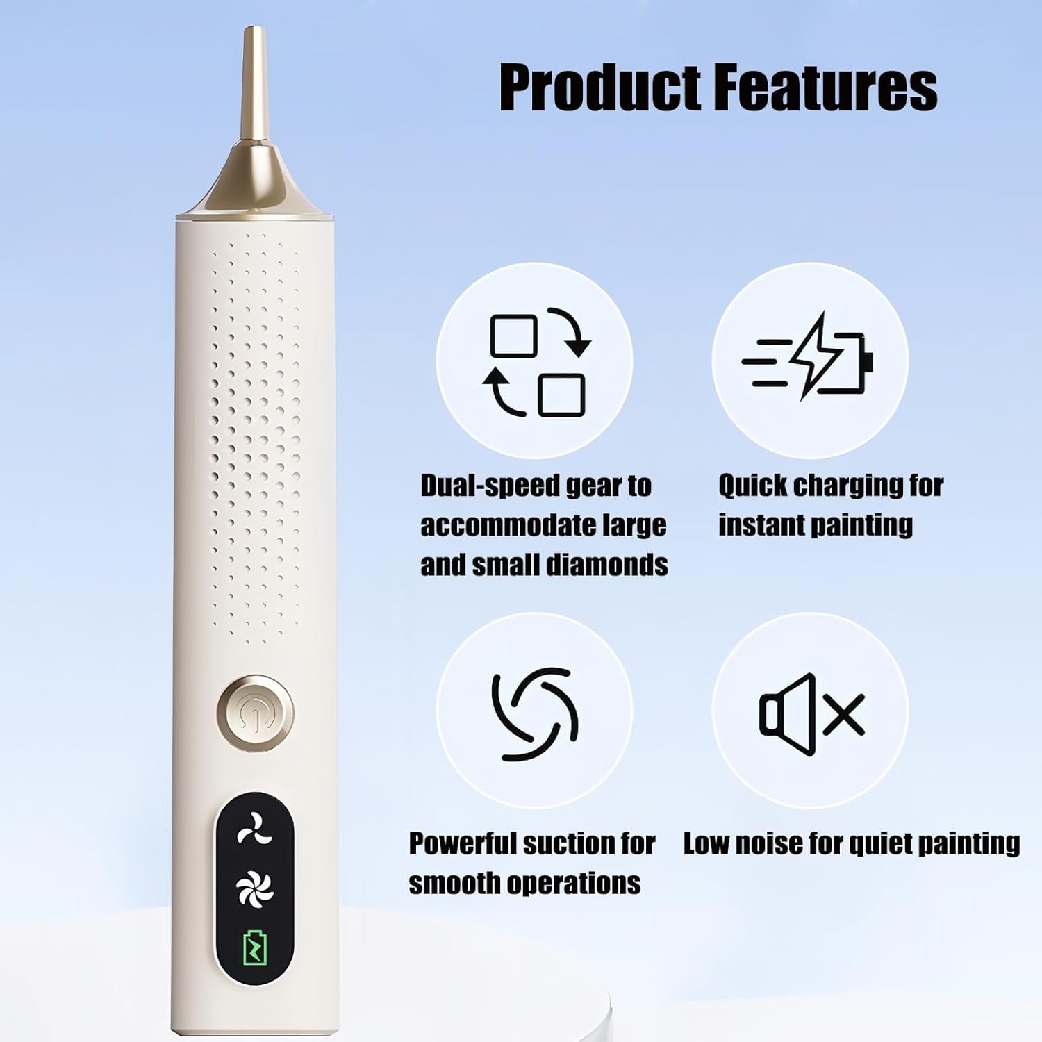 Wiher Diamond Art Pens, Vacuum Diamond Painting Pen no Wax Needed, Cordless & Quiet, Rechargeable Battery, Lightweight Design, Diamond Art Accessories for Adults, Gift for Diamond Art Fan, White