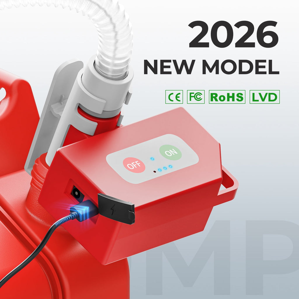 Automatic Fuel Transfer Pump, Fast 3.2 GPM Flow Gas Transfer Pump with Auto Stop Sensor Fuel Gas Can Pump with 71" Extra Long Hose, Rechargeable Lithium-Ion Battery Gas Pump, Red