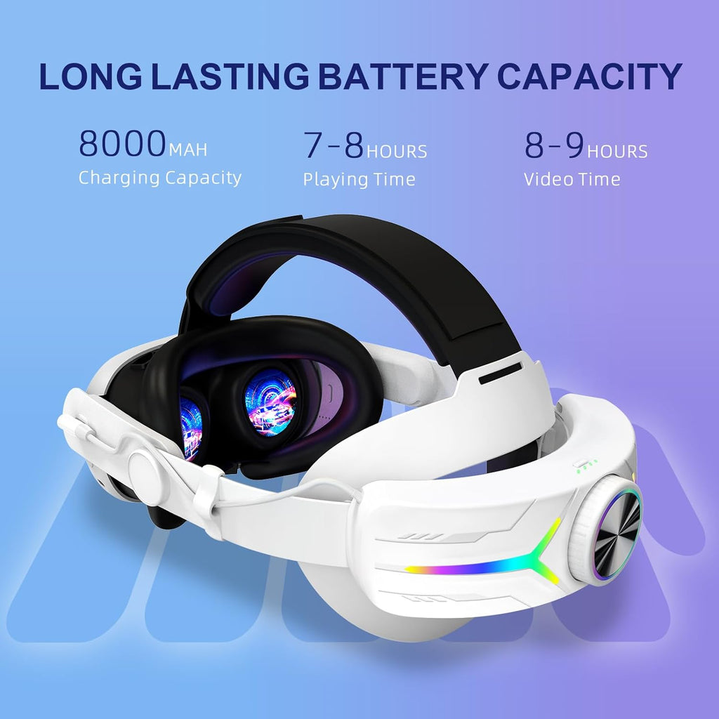 RGB Comfort Battery Head Strap 8000mAh Compatible with Meta Quest 3/Quest 3S Accessories,Battery Pack Elite Strap Replacement for Enhanced Support and Extend Playtime in VR