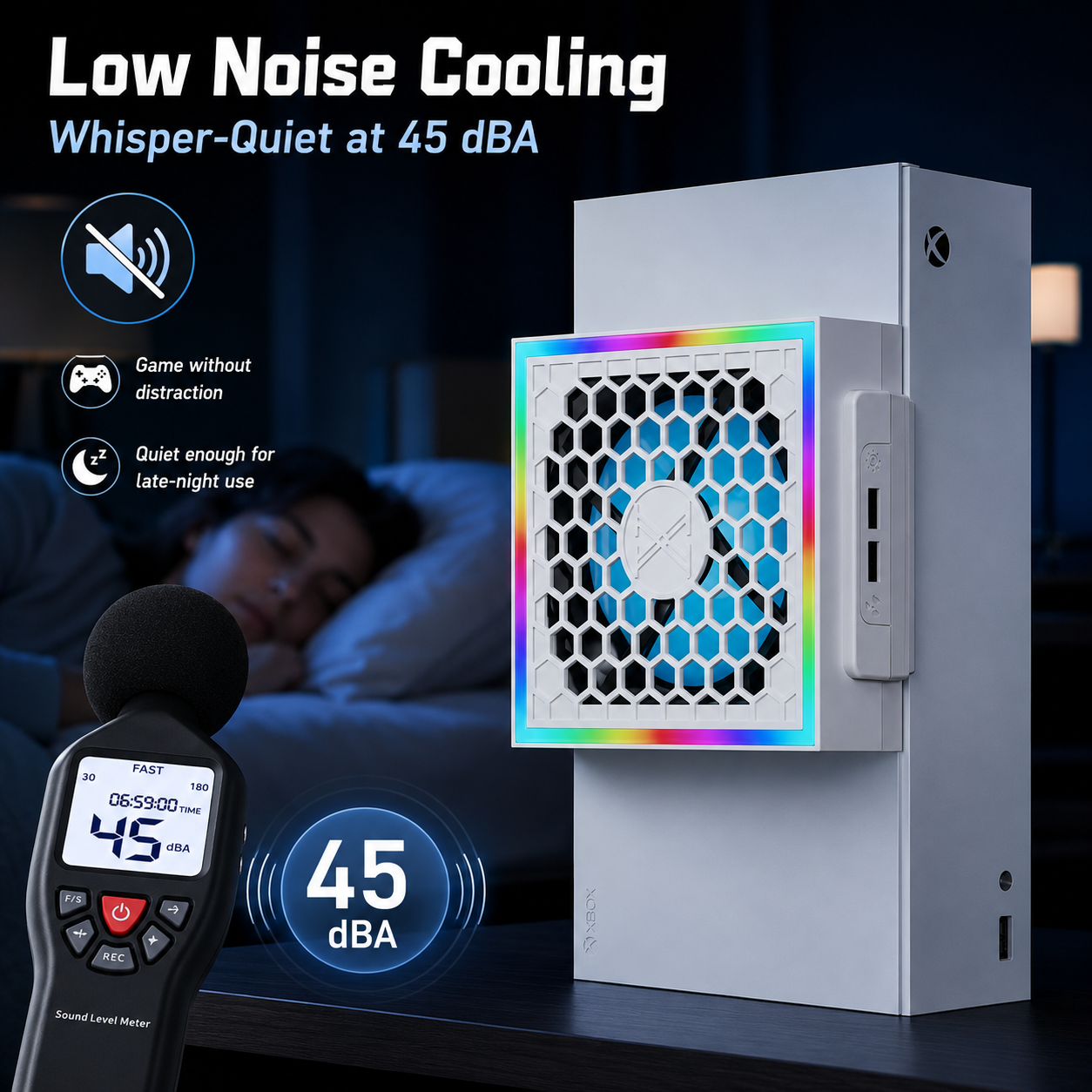 Mute Cooling Fan for Xbox Series S, High Speed RGB Fan Cooler System for Xbox Series S Console, 3 Adjustable Fan Speed, Low Noise, Fits Horizontal or Vertical Placement,White