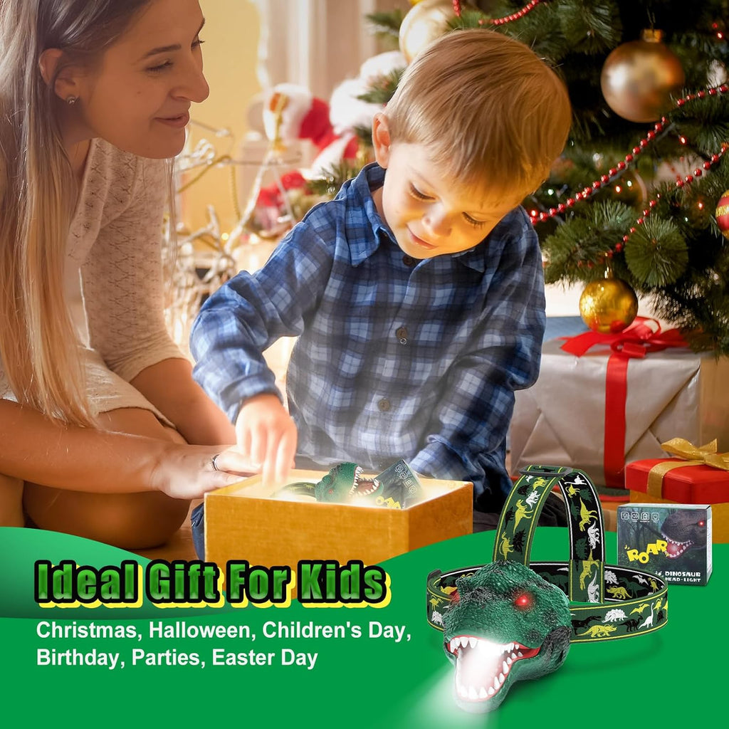 Kids Headlamp, Dinosaur LED Rechargeable Headlamp for Kids Rechargeable Led Headlights Roar & Silent Mode, T-Rex Dinosaur Toys for Kids 3-8, Camping Gear, Christmas Gifts for Boys Girls Adults