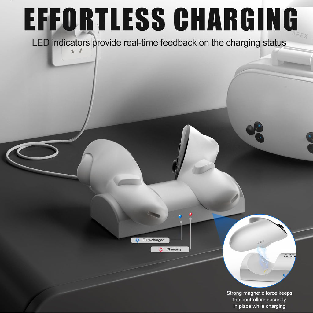 VR Charging Dock Compatible with Meta Quest 3/3S Controllers,Wireless Charging Station for Quest 3/3S Accessories,Magnetic Charger Stand for Controller with 2 Rechargeable Battery