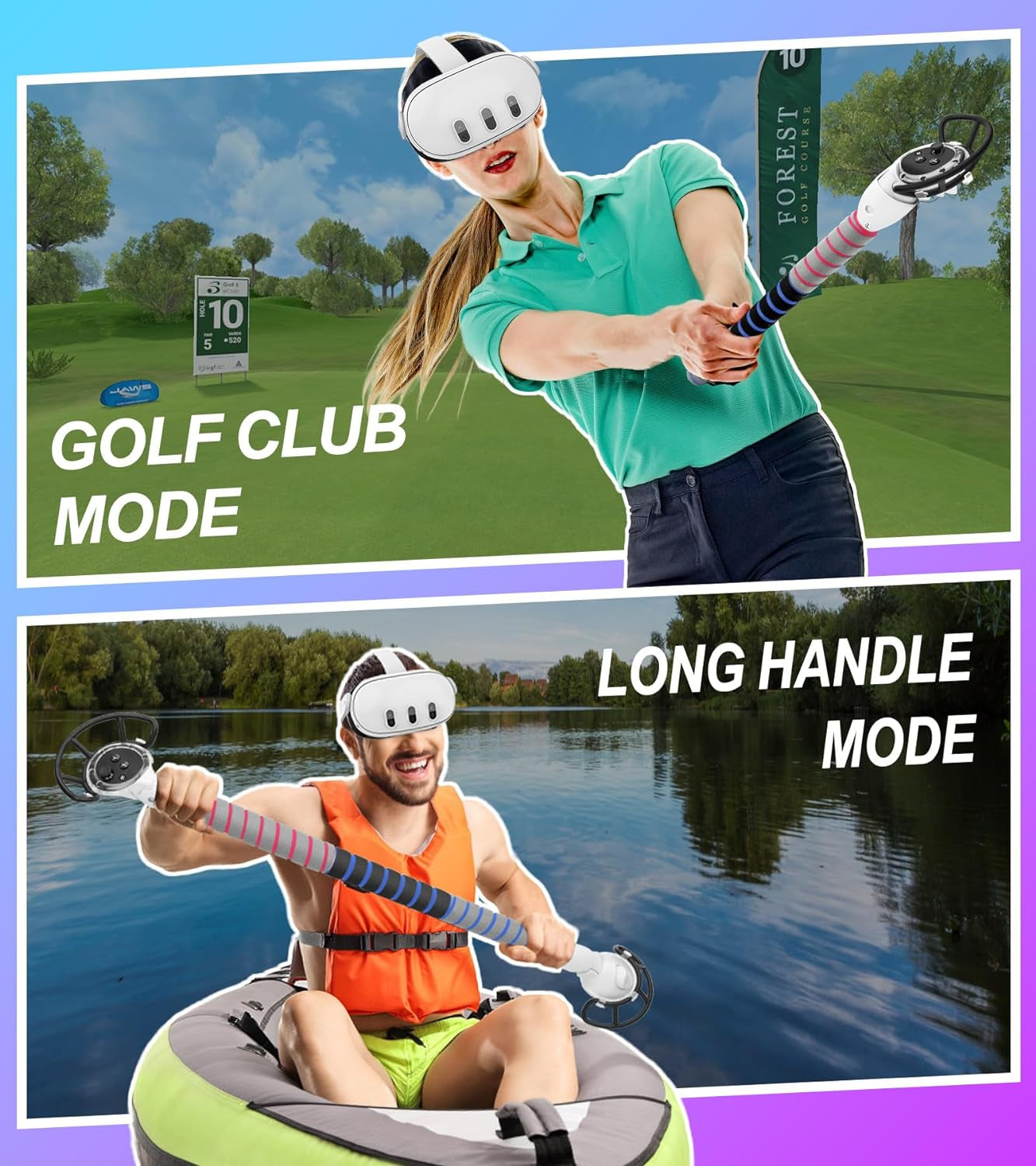 3 in 1 Handle Attachments for Meta Quest 3 Controller Grips Accessories, VR Handle Extender Extension Grips for Oculus Quest 3 Beat Saber, Golf Club, Gorilla Tag Long Arms, Rowing Crew White