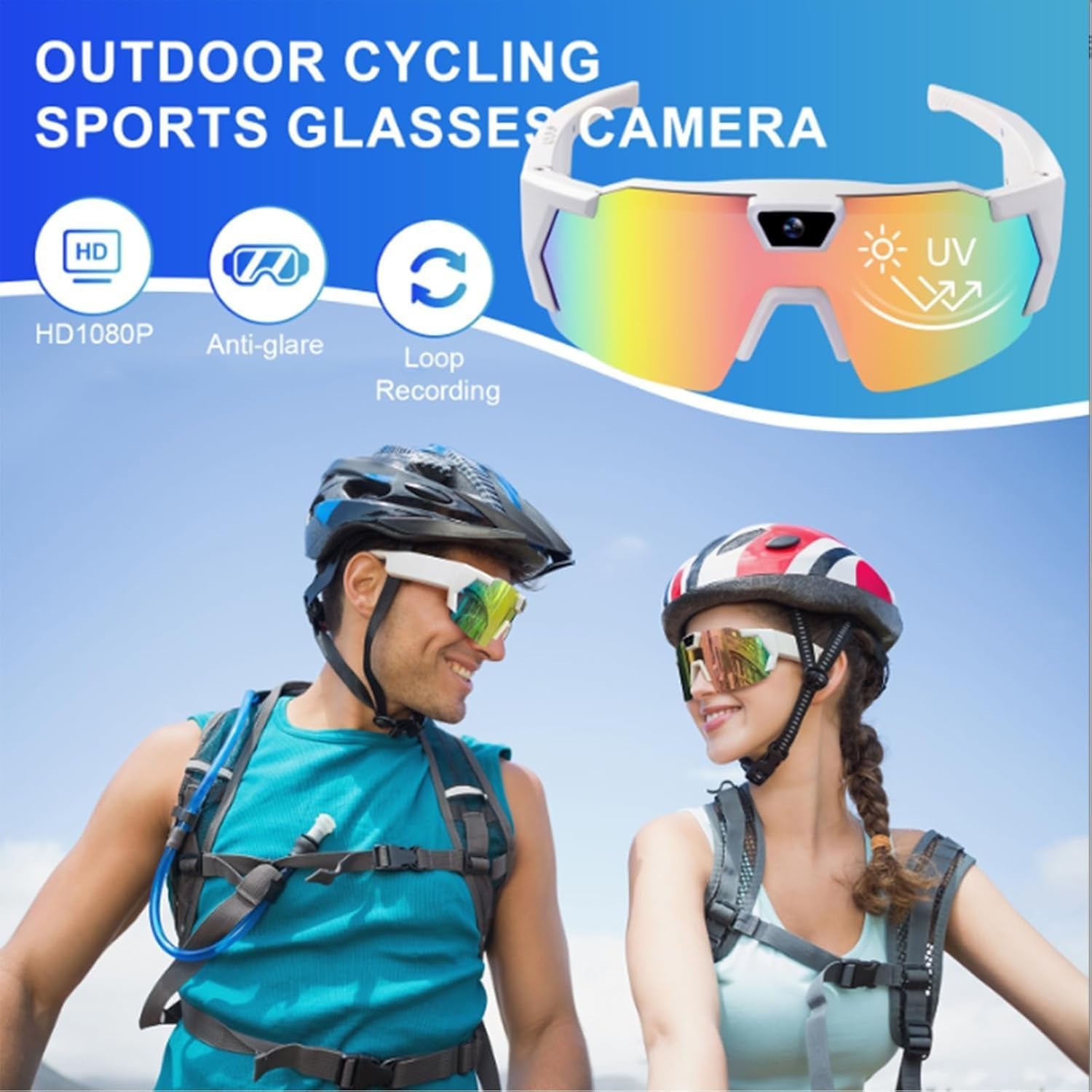 Wiher Smart Camera Glasses, 4k POV Sports Glasses HD Recording Video, Cycling Action Sunglasses, Wearable Audio Take a Picture Wireless Photography Shooting VCR，Suitable for Men and Women(Black)