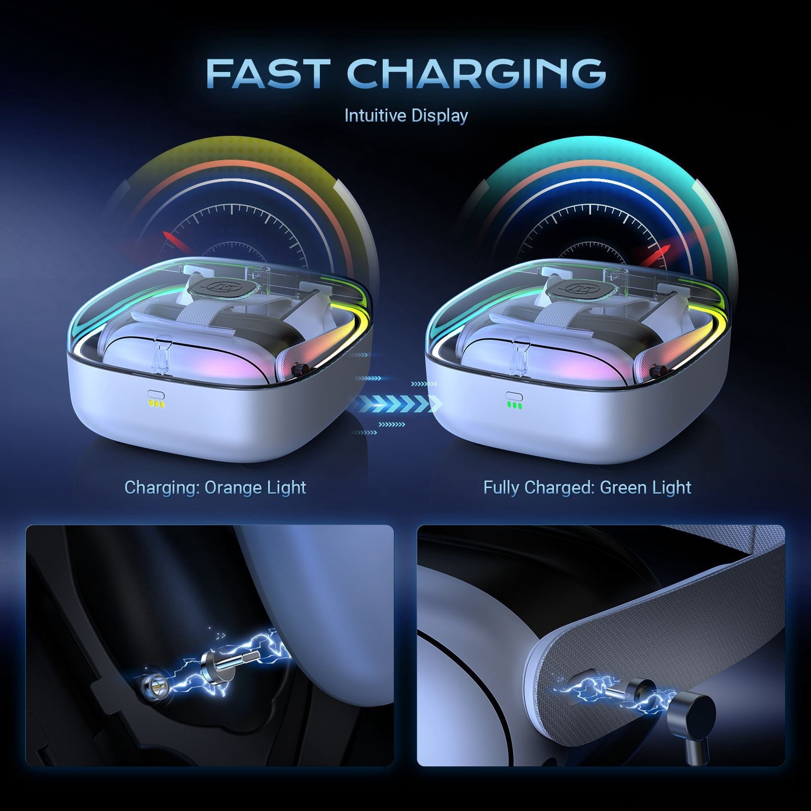 Portable Charging Storage Case for Meta Quest 3/Quest 3S with RGB LED Light, Charging Dock for Quest 3 Accessories, Magnetic Charging Station for Meta Quest 3 VR Headset with 2 Batteries