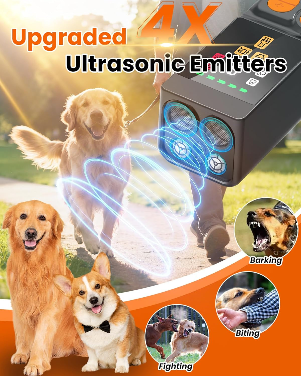 Dog Bark Deterrent Devices 4X, Anti Barking Device for Dogs, 10 Modes Stop Neighbors Dog Barks No More Safe for All Dogs 45FT Bark Control Indoor Outdoor with Flashlight,Dog Training Device
