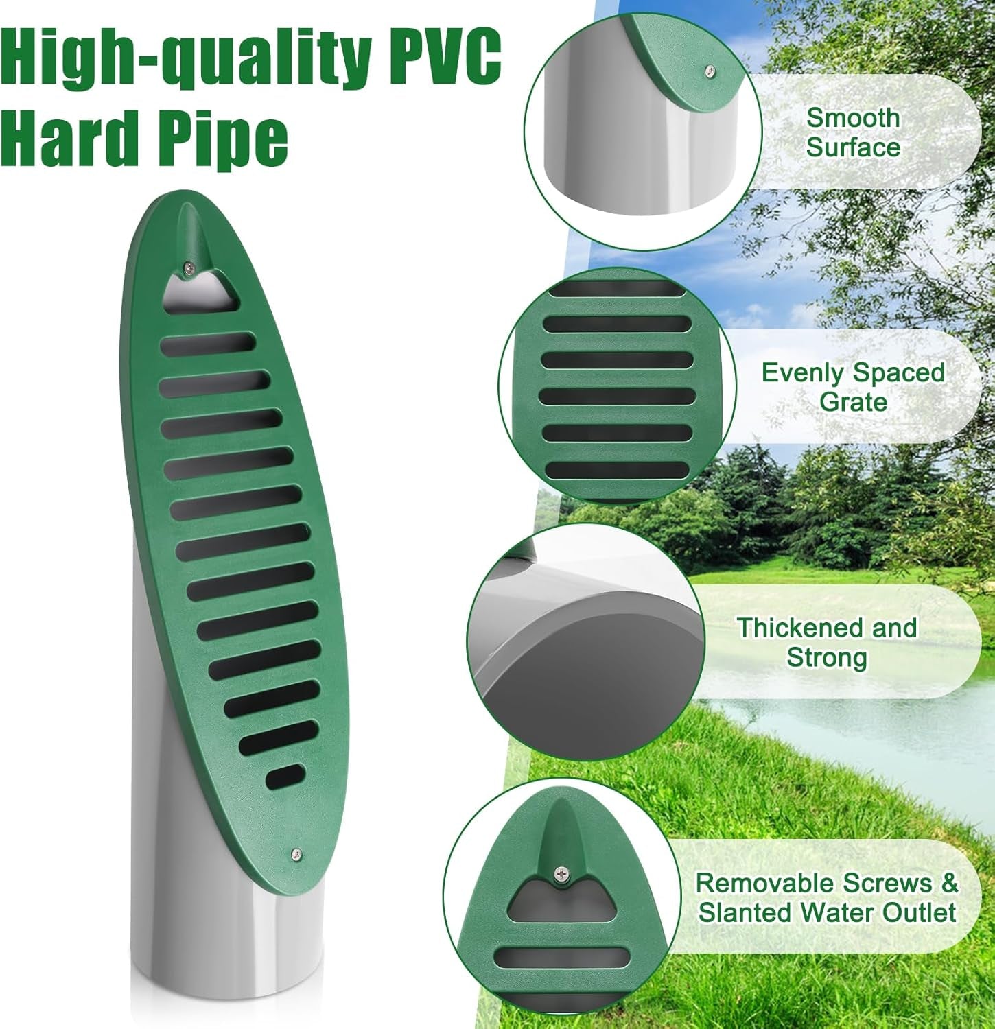 Yard Drain Emitter, 4in Green Angled Drainage Grate Yard for Sump Pump Discharge&Downspout Extensions,Angled Slope Pipe Grate for 4-Inch Connection,Reduce Stagnant Water