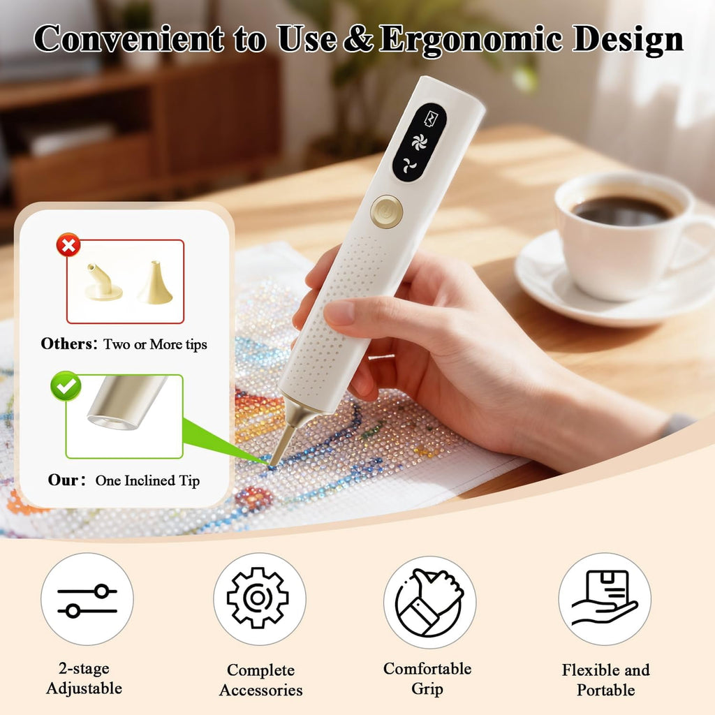 Wiher Diamond Art Pens, Vacuum Diamond Painting Pen no Wax Needed, Cordless & Quiet, Rechargeable Battery, Lightweight Design, Diamond Art Accessories for Adults, Gift for Diamond Art Fan, White