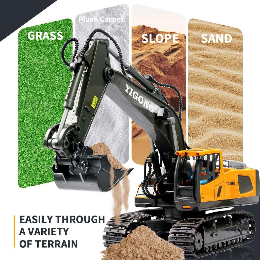 Wiher Remote Control Excavator Toys for Boys,14 Channel 1:14 RC Digger Construction Toys Tractor, Sound, Lighting, Metal Digging Head,RC Truck Gifts for Boys 3 4 5 6 7 8 9 10