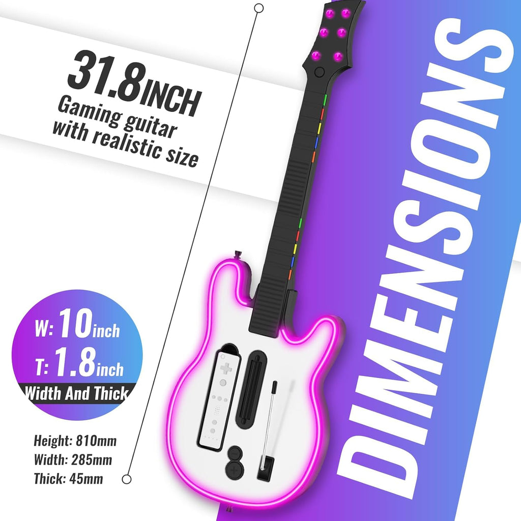 Guitar Controller Compatible with Nintendo Wii, Guitar Remote with Strap/RGB Light for Guitar Hero,Rock Band 2, Legends of Rock Black
