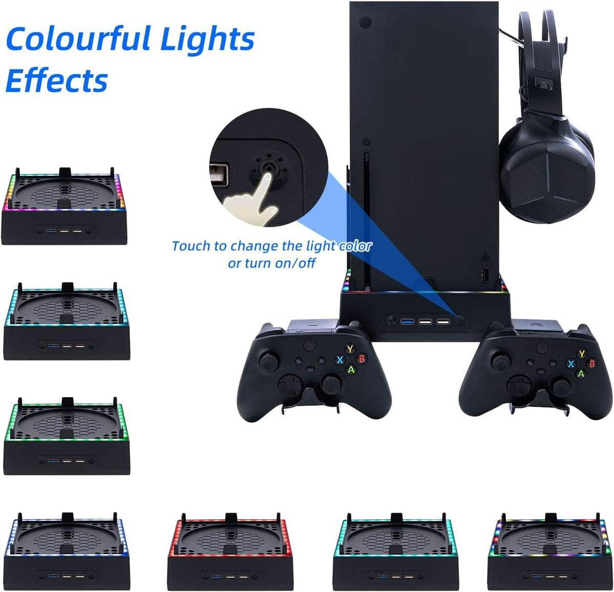 Wiher LED Cooling Stand for Xbox Series X 3-Level Adjustable Dual Cooling Fan Cooler RGB Wall Mount Cooling Station with Controller & Headphone Holder for Xbox Series X