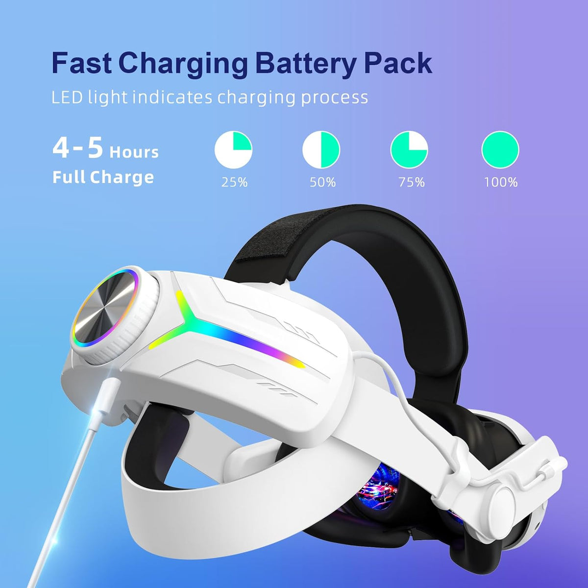 RGB Comfort Battery Head Strap 8000mAh Compatible with Meta Quest 3/Quest 3S Accessories,Battery Pack Elite Strap Replacement for Enhanced Support and Extend Playtime in VR