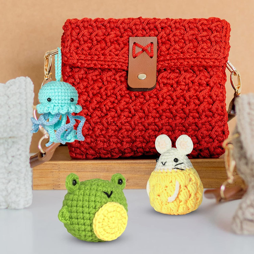 Wiher Crochet Kit for Beginners, Crochet Starter Kit for Adults and Kids Complete Knitting Kit to Make 3 PCS Animals, Learn to Crochet with Step-by-Step Instruction and Video