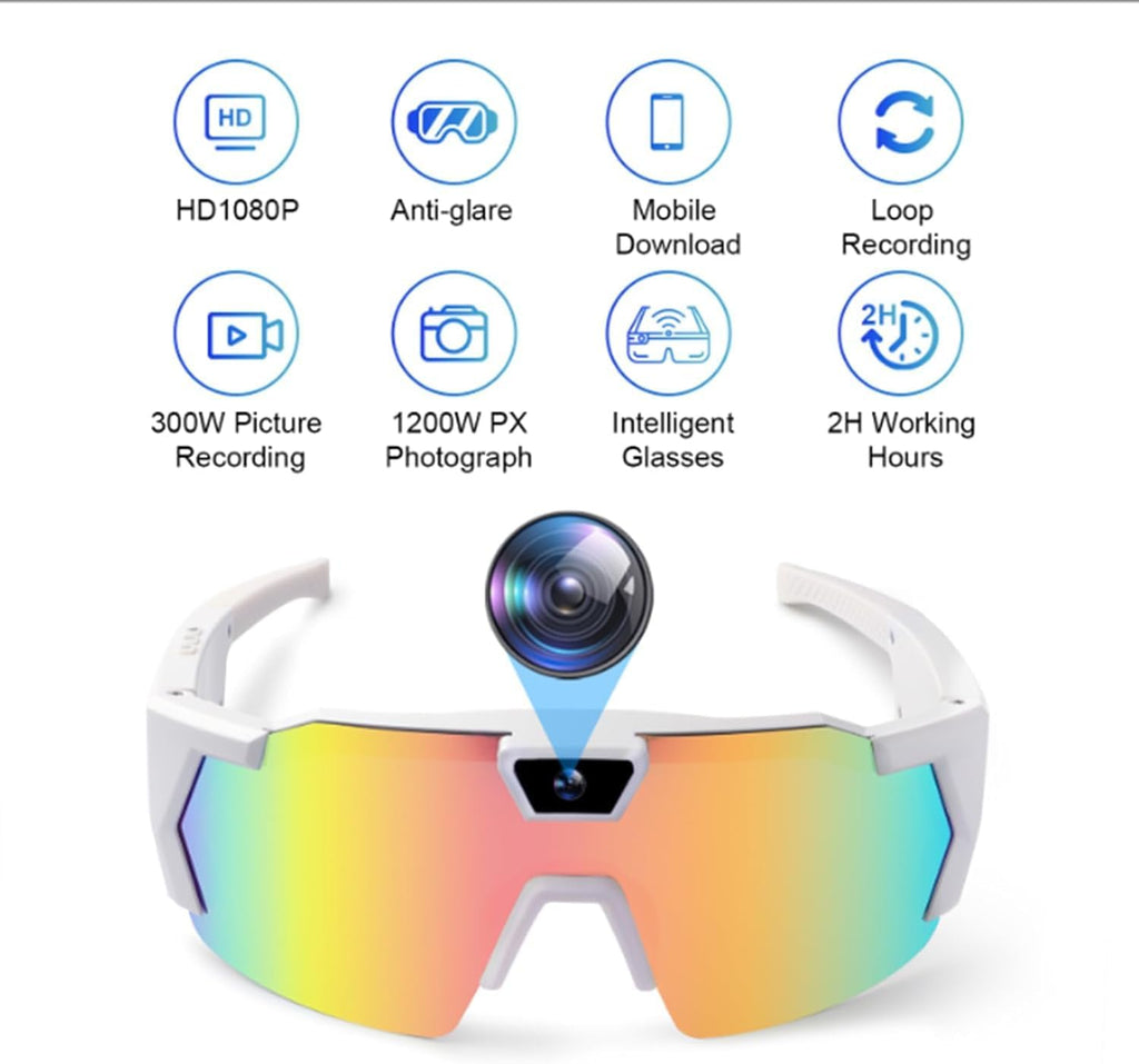 Wiher Smart Camera Glasses, 4k POV Sports Glasses HD Recording Video, Cycling Action Sunglasses, Wearable Audio Take a Picture Wireless Photography Shooting VCR，Suitable for Men and Women(Blue)
