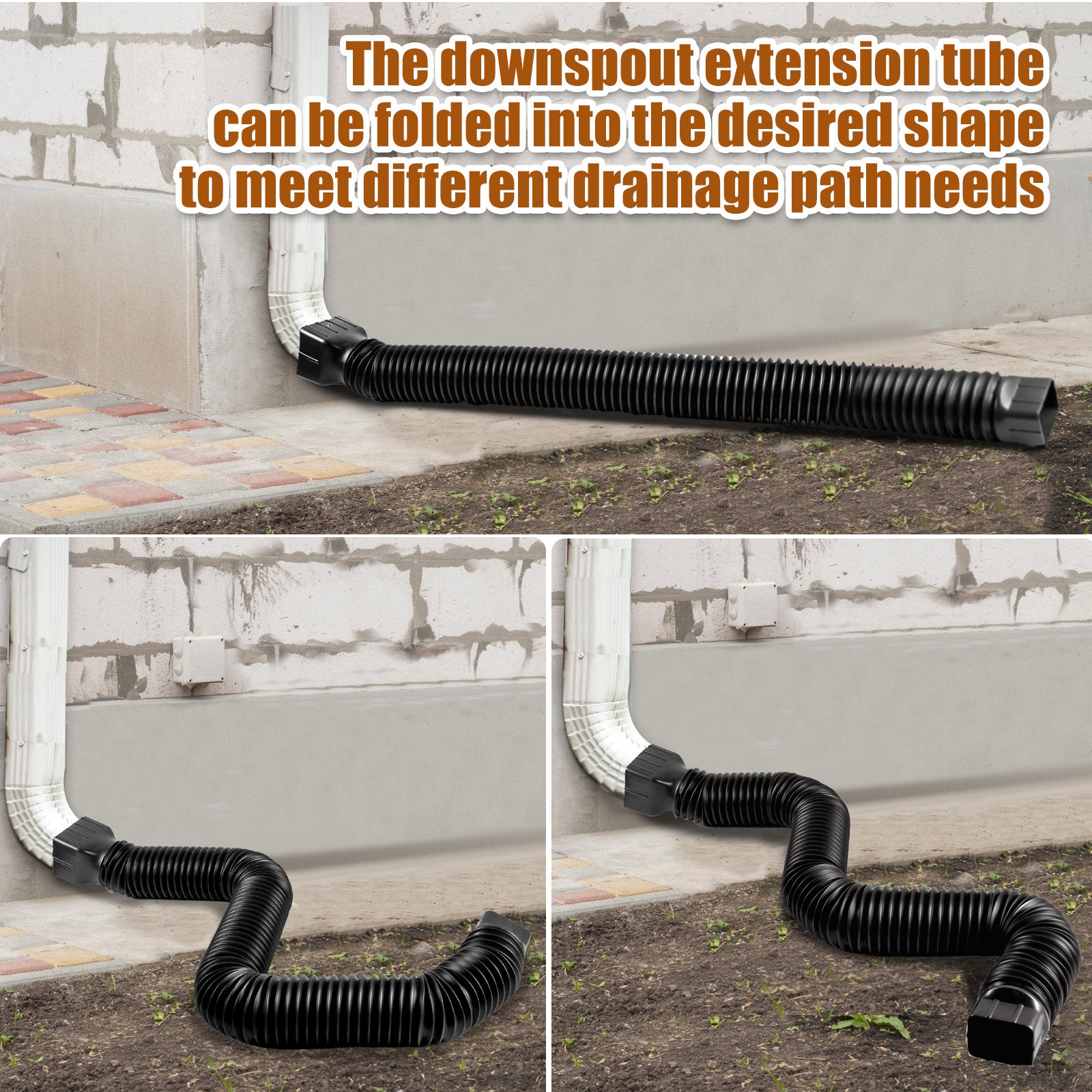 Wiher 2 Pack Flexible Rain Gutter Downspout Extensions,Drain Downspout Extender,Gutter Extension Flexible,Down Spout Drain Extension Pipes,Extendable from 21 to 60 Inches (Black)