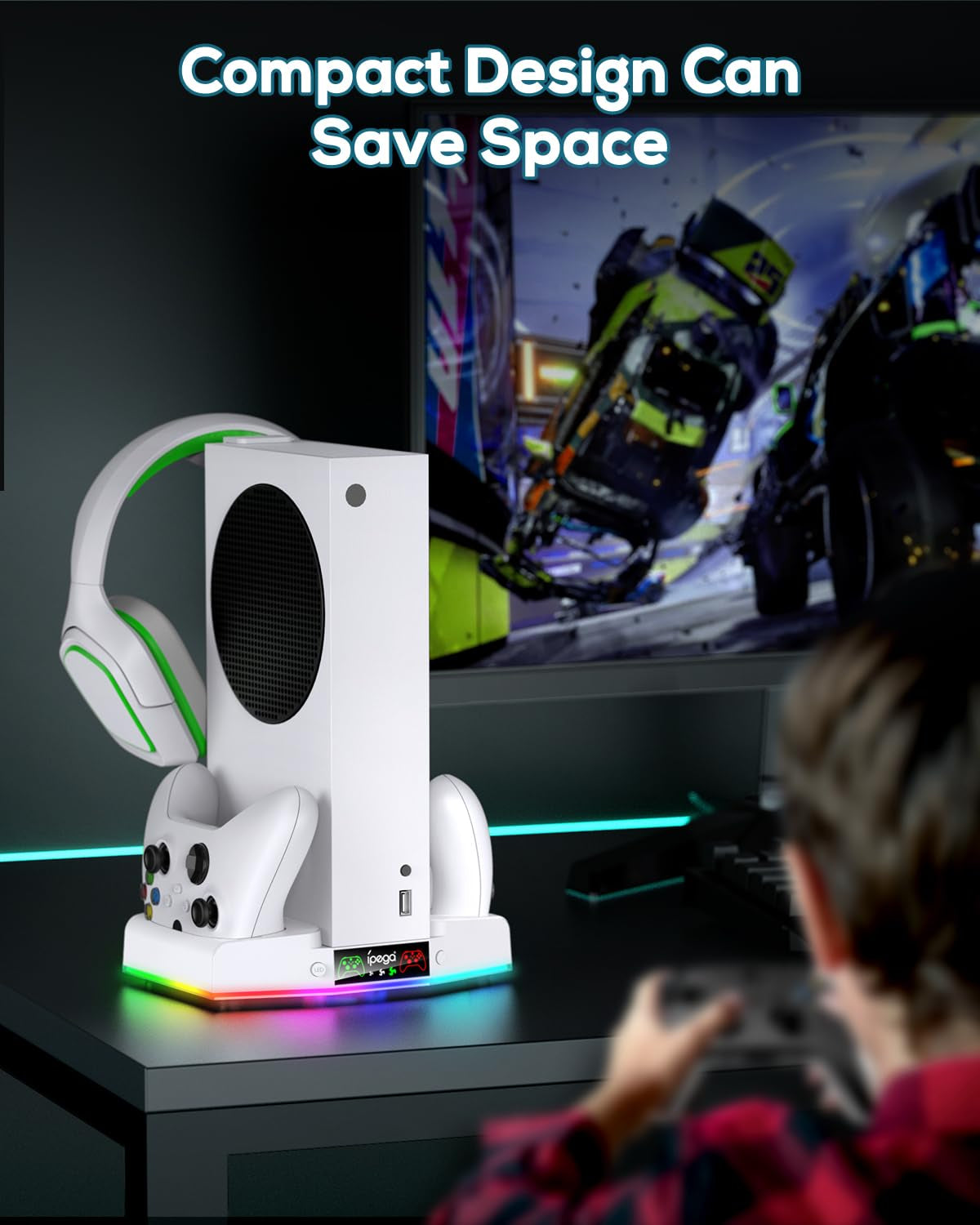 Upgraded RGB Cooling Fan Charging Station for Xbox Series S Console & Controller,Dual Charger Dock and Cooler System Stand with 15 Colorful Light Modes Accessories with 2*1400mAH Rechargeable Battery