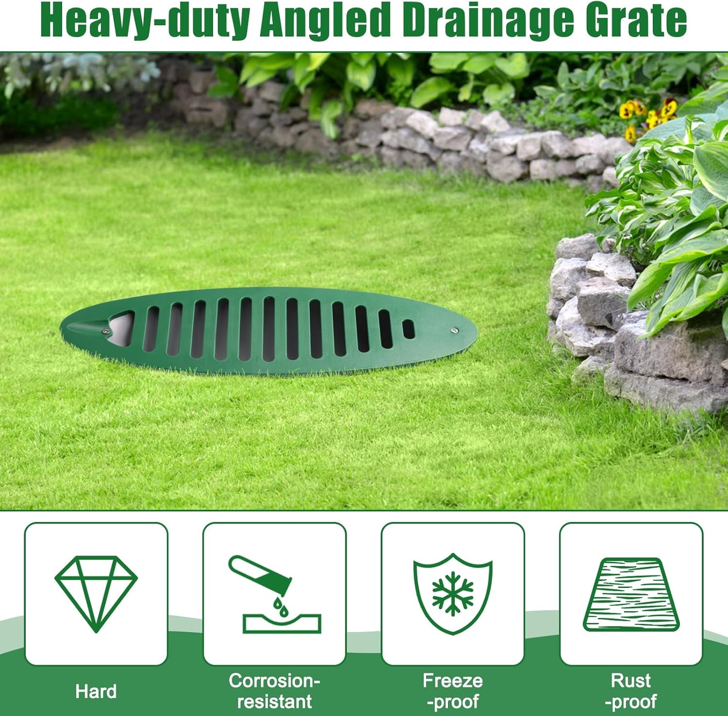 Yard Drain Emitter, 4in Green Angled Drainage Grate Yard for Sump Pump Discharge&Downspout Extensions,Angled Slope Pipe Grate for 4-Inch Connection,Reduce Stagnant Water