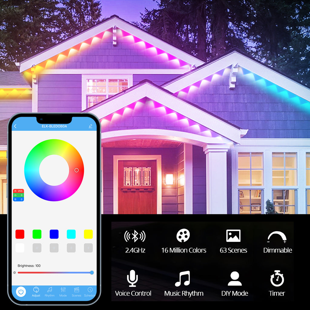 Permanent Outdoor Lights 150ft, Christmas Outdoor Lights Smart RGB+IC App Control with 48 LEDs, LED Eaves Lights IP67 Waterproof, House Roof Outdoor Lighting for Party, Daily, Halloween,Garden