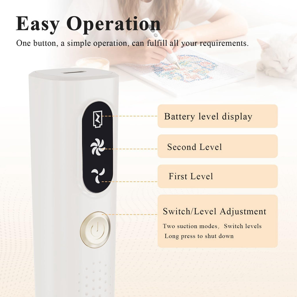 Wiher Diamond Art Pens, Vacuum Diamond Painting Pen no Wax Needed, Cordless & Quiet, Rechargeable Battery, Lightweight Design, Diamond Art Accessories for Adults, Gift for Diamond Art Fan, White