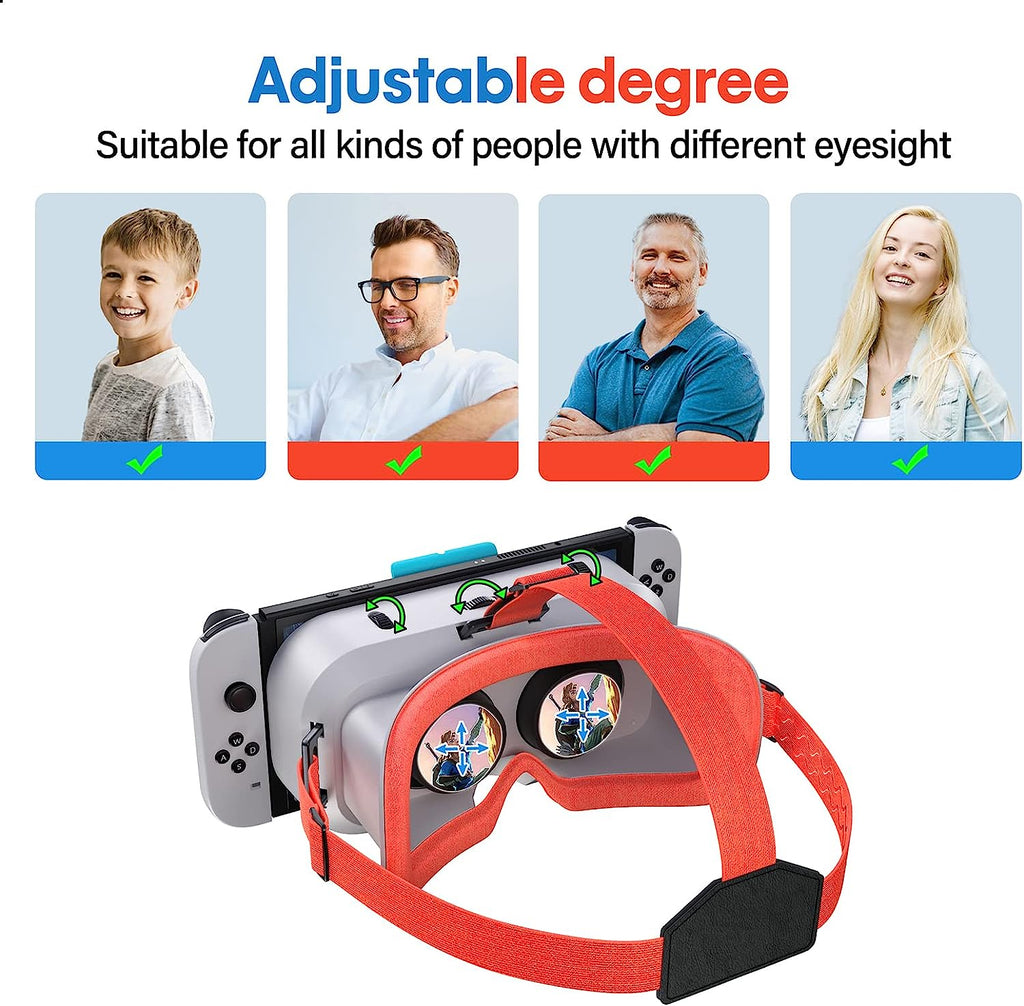 Wiher Newest VR Headset for Nintendo Switch & Switch OLED Model, 3D VR Glasses with Adjustable Lens for Virtual Reality Gaming Experience, Switch VR Labo Goggles Headset for Nintendo Switch(Red)