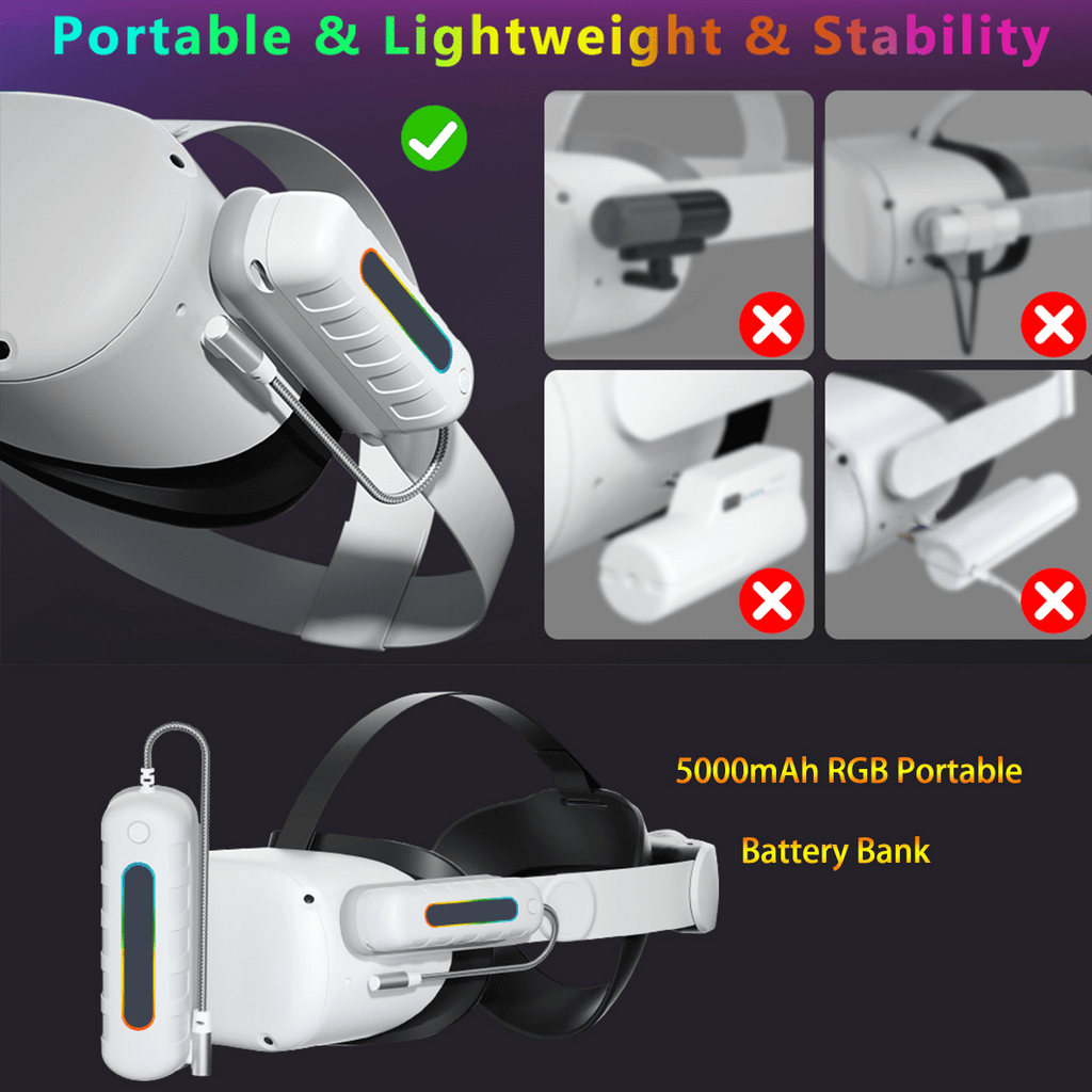 Battery Pack for Oculus Quest 2/3/3S, RGB Light 5000mah Battery Pack For Meta Quest 2/Quest 3/Quest 3S,VR Mini Power Bank,High Speed VR Extend Battery Accessories Extra 2H-4H Playtime