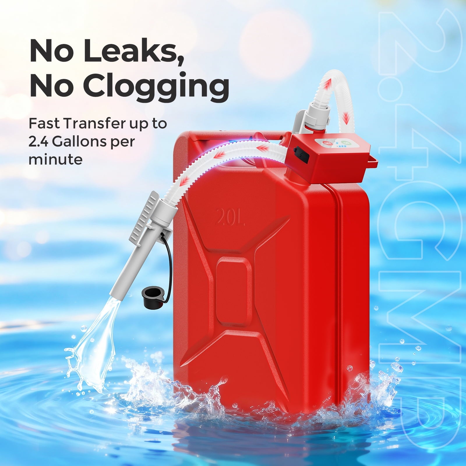 Automatic Fuel Transfer Pump, Fast 3.2 GPM Flow Gas Transfer Pump with Auto Stop Sensor Fuel Gas Can Pump with 71" Extra Long Hose, Rechargeable Lithium-Ion Battery Gas Pump, Red