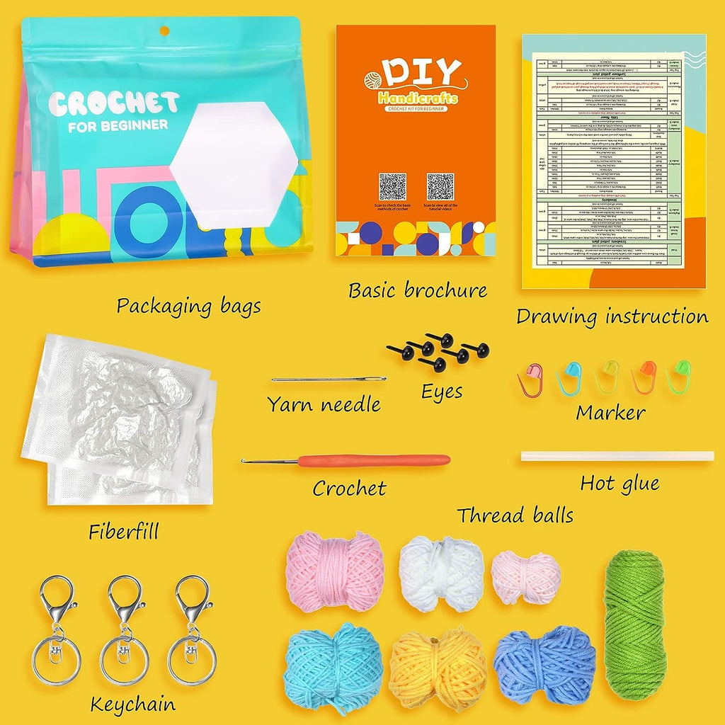 Wiher Crochet Kit for Beginners, Crochet Starter Kit for Adults and Kids Complete Knitting Kit to Make 3 PCS Animals, Learn to Crochet with Step-by-Step Instruction and Video