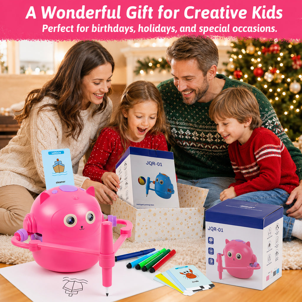 Drawing Robot for Kids, Interactive Educational Drawing Robot with Voice Interaction, Magic Painting Robot Toy with 100 Word Cards & 16 Color Pens for Girls and Boys Age 3+ (Pink)