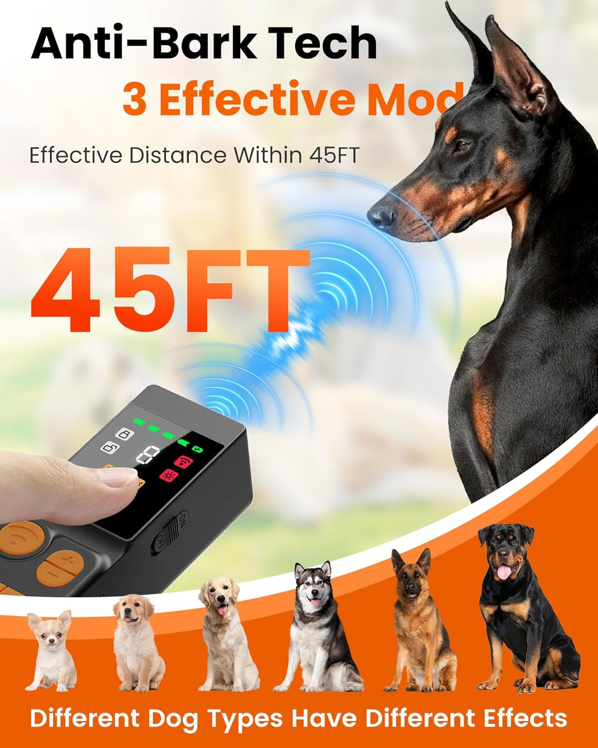 Dog Bark Deterrent Devices 4X, Anti Barking Device for Dogs, 10 Modes Stop Neighbors Dog Barks No More Safe for All Dogs 45FT Bark Control Indoor Outdoor with Flashlight,Dog Training Device