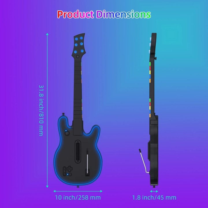 Wireless Guitar Controller Compatible with P S4/P S3/PC, Wireless Guitar Remote with Strap/RGB Light for Guitar Hero,Rock Band Games,Sleek Black