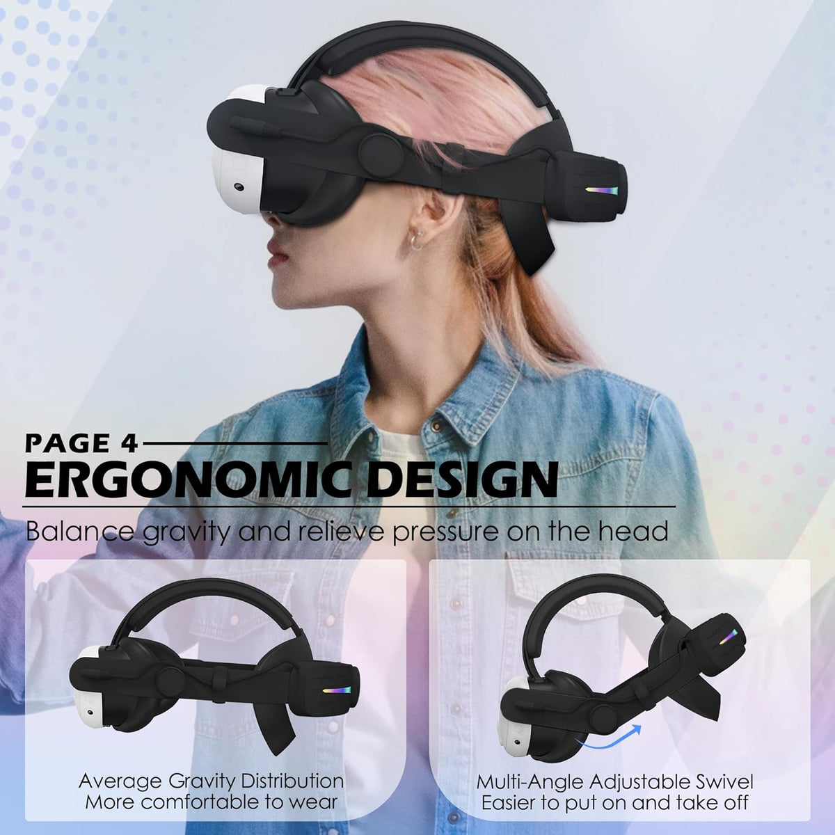 RGB Comfort Battery Head Strap 8000mAh Compatible with Meta Quest 3/Quest 3S Accessories, Battery Pack Elite Strap Replacement for Enhanced Support and Extend Playtime in VR Black