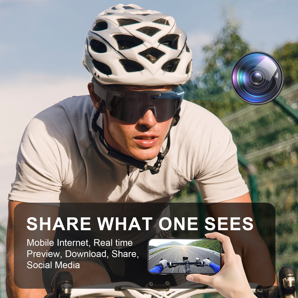 Wiher Smart Camera Glasses, Outdoor Sports Glasses HD Recording Video, Cycling Action Sunglasses, Wearable Audio Take a Picture Wireless Photography Shooting VCR，Suitable for Men and Women(Black)